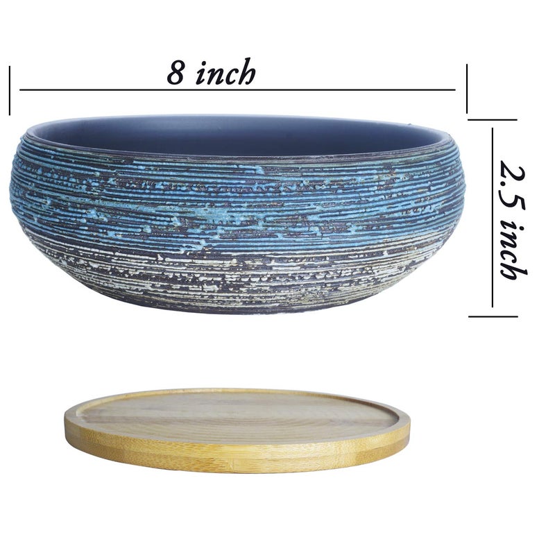 ARTKETTY Succulent Pots, 8 Inch Large Succulent Planters with Drainage Ceramic Bonsai Pot with Tray for Indoor Outdoor Plants Garden Decorative Cactus Flower Plant Container Bowl - Image 3